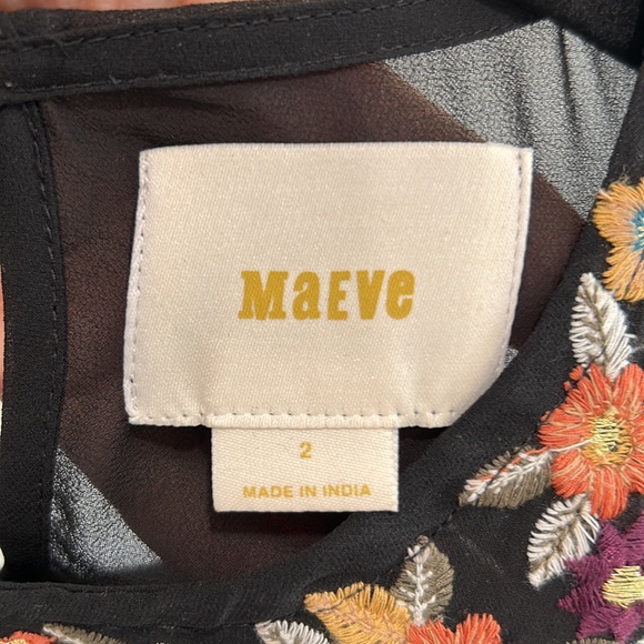 Maeve Floral Sheer Tiered Dress, Black w/Embroidered Flowers, Size 2 - Picture 7 of 15